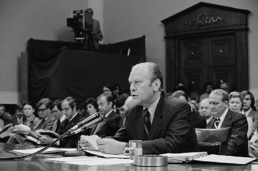 A photo of Gerald Ford speaking in the House of Representatives.